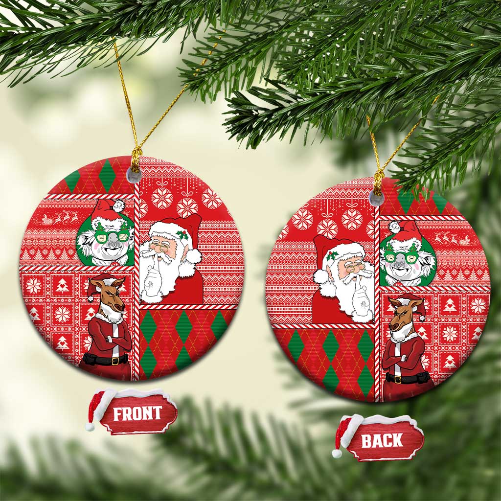 Australian Christmas Ceramic Ornament - Santa Koala Kangaroo and Holiday Cheer LT03 Circle Red - Polynesian Pride