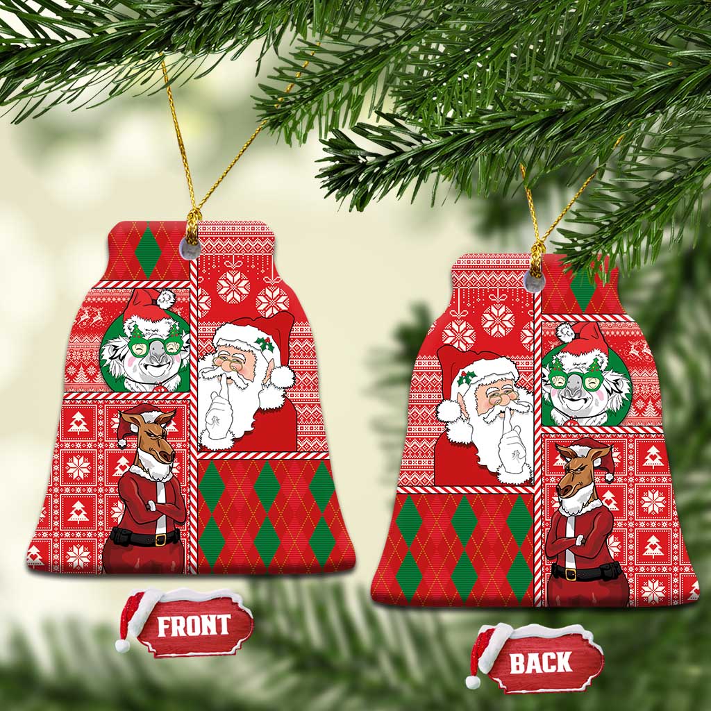Australian Christmas Ceramic Ornament - Santa Koala Kangaroo and Holiday Cheer LT03 Bell Flake Red - Polynesian Pride