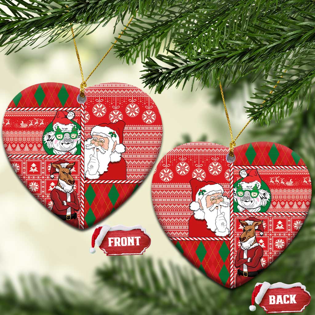 Australian Christmas Ceramic Ornament - Santa Koala Kangaroo and Holiday Cheer LT03 Heart Red - Polynesian Pride
