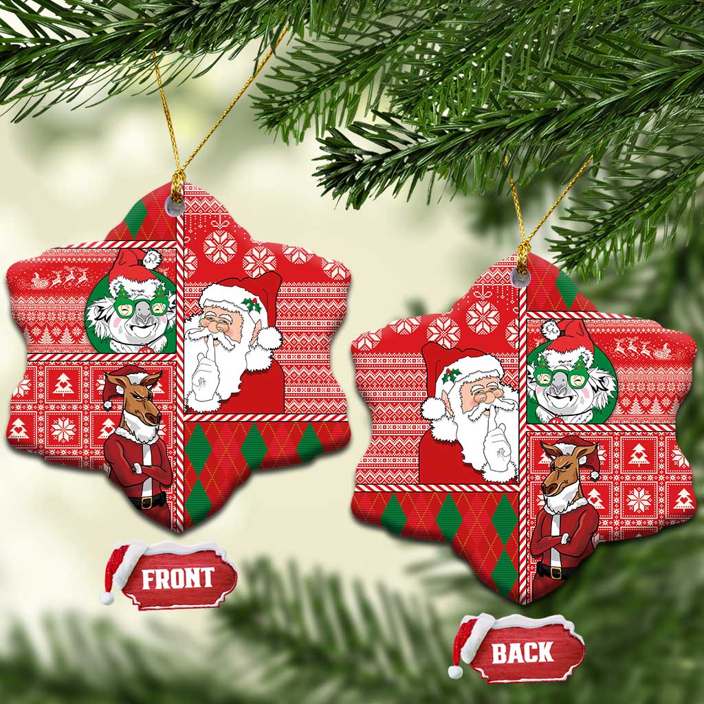 Australian Christmas Ceramic Ornament - Santa Koala Kangaroo and Holiday Cheer LT03 Snow Flake Red - Polynesian Pride