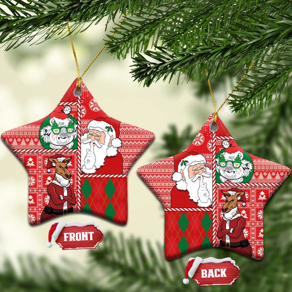 Australian Christmas Ceramic Ornament - Santa Koala Kangaroo and Holiday Cheer LT03 Star Red - Polynesian Pride