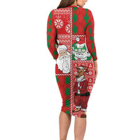 Australian Christmas Long Sleeve Bodycon Dress - Santa Koala Kangaroo and Holiday Cheer LT03 - Polynesian Pride