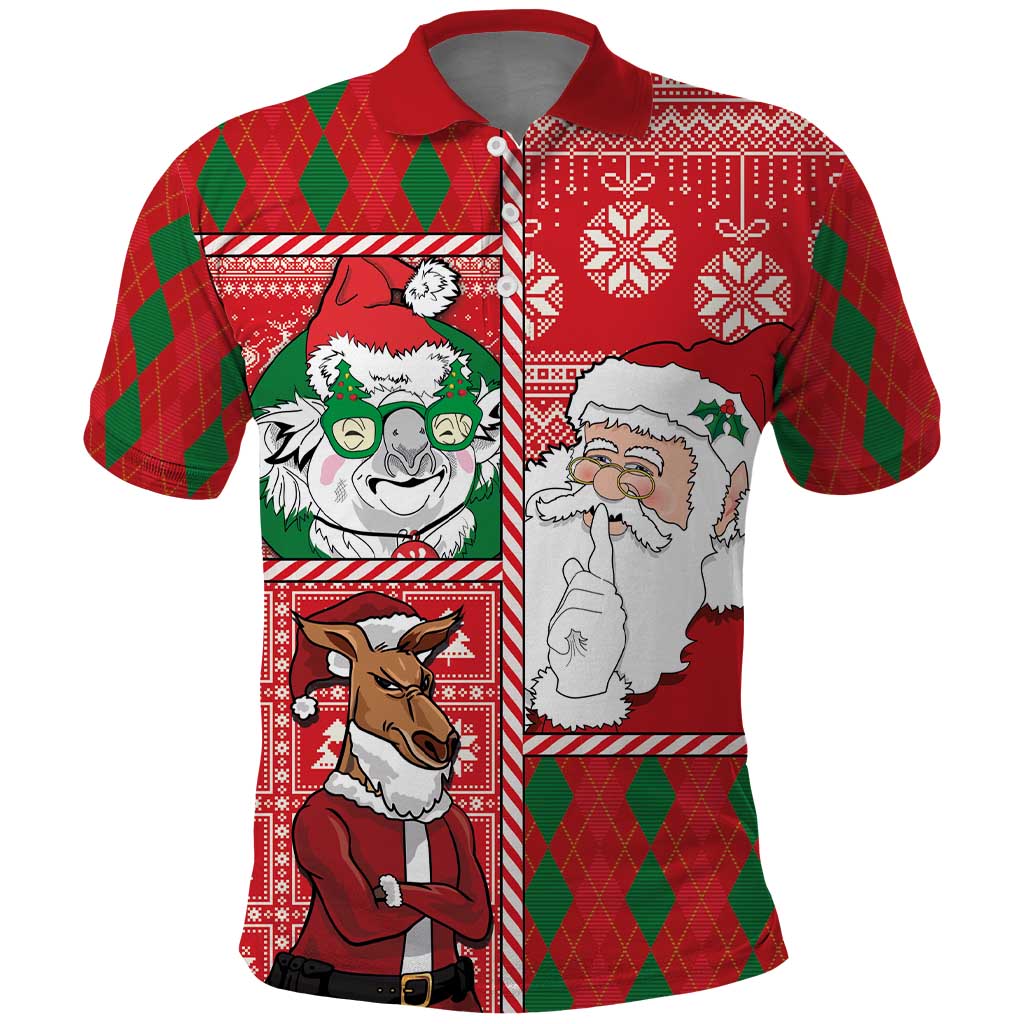Australian Christmas Polo Shirt - Santa Koala Kangaroo and Holiday Cheer LT03 Red - Polynesian Pride