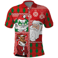 Australian Christmas Polo Shirt - Santa Koala Kangaroo and Holiday Cheer LT03 Red - Polynesian Pride