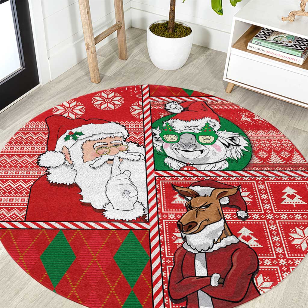 Australian Christmas Round Carpet - Santa Koala Kangaroo and Holiday Cheer LT03 Red - Polynesian Pride