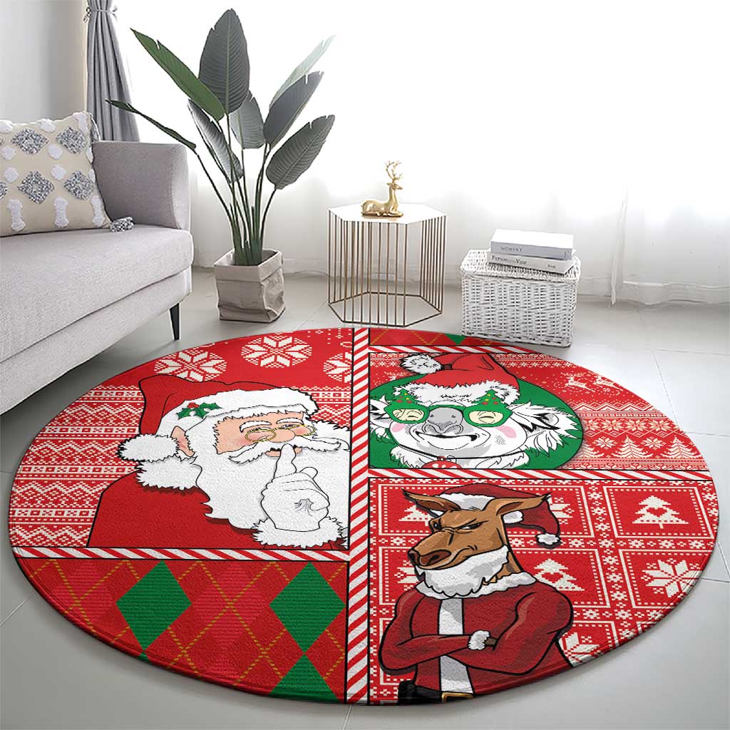 Australian Christmas Round Carpet - Santa Koala Kangaroo and Holiday Cheer LT03 - Polynesian Pride