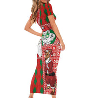 Australian Christmas Short Sleeve Bodycon Dress - Santa Koala Kangaroo and Holiday Cheer LT03 - Polynesian Pride