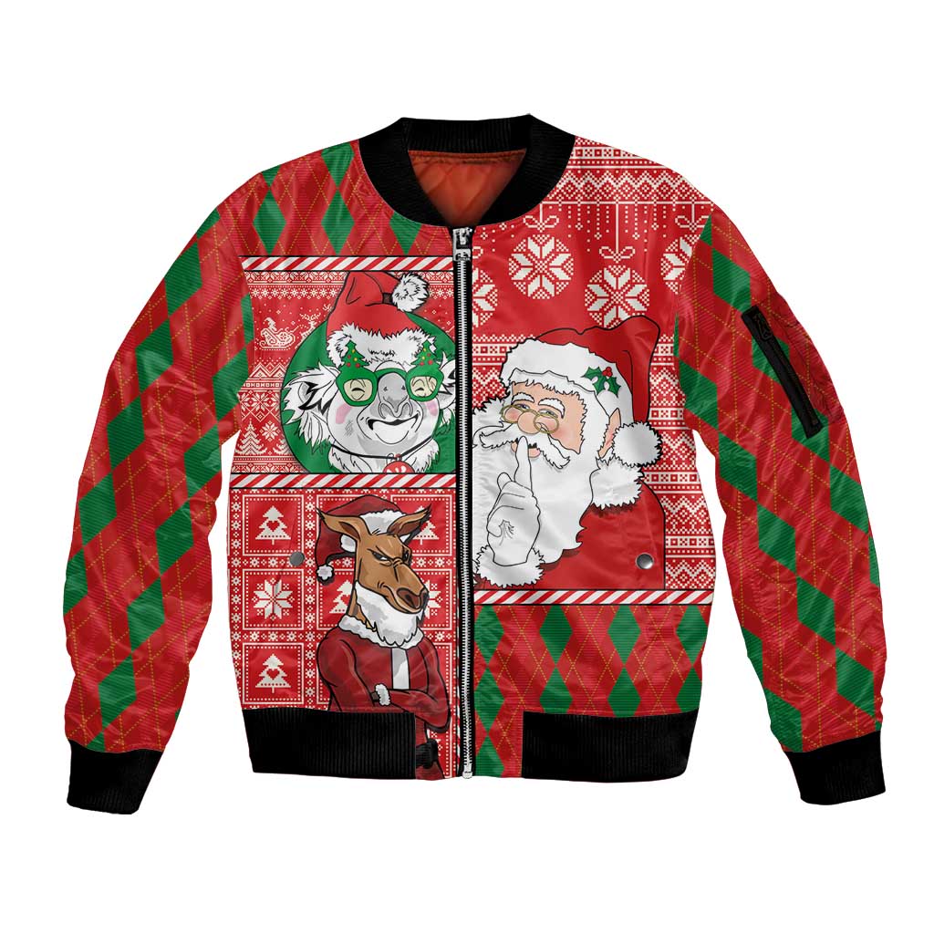 Australian Christmas Sleeve Zip Bomber Jacket - Santa Koala Kangaroo and Holiday Cheer LT03 Unisex Red - Polynesian Pride