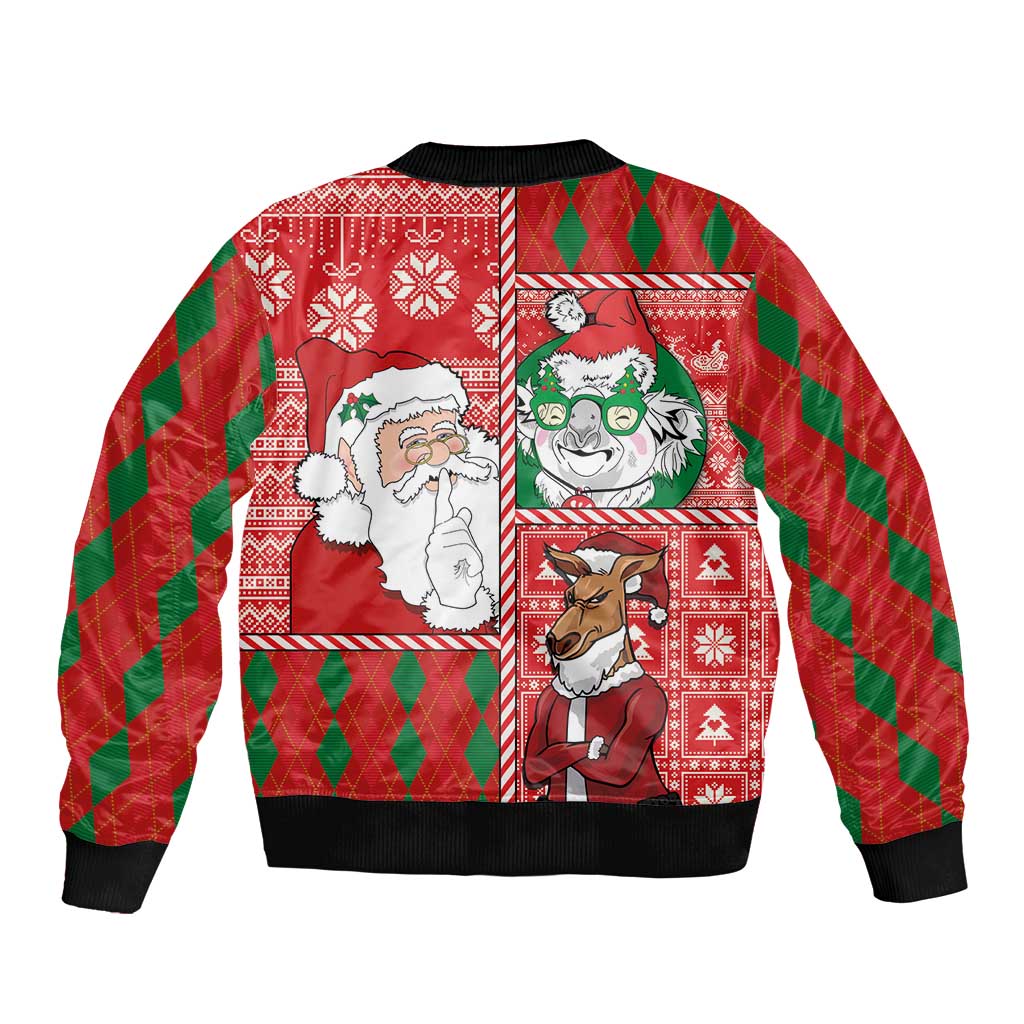 Australian Christmas Sleeve Zip Bomber Jacket - Santa Koala Kangaroo and Holiday Cheer LT03 - Polynesian Pride