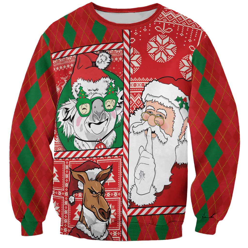 Australian Christmas Sweatshirt - Santa Koala Kangaroo and Holiday Cheer LT03 Unisex Red - Polynesian Pride