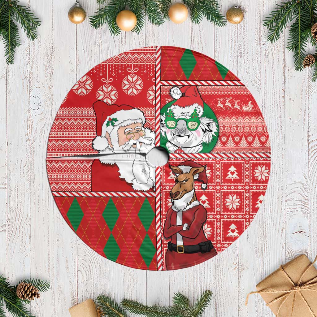 Australian Christmas Tree Skirt - Santa Koala Kangaroo and Holiday Cheer LT03 Casual Red - Polynesian Pride
