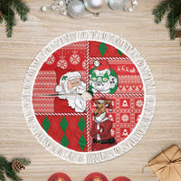 Australian Christmas Tree Skirt - Santa Koala Kangaroo and Holiday Cheer LT03 Fringed Red - Polynesian Pride