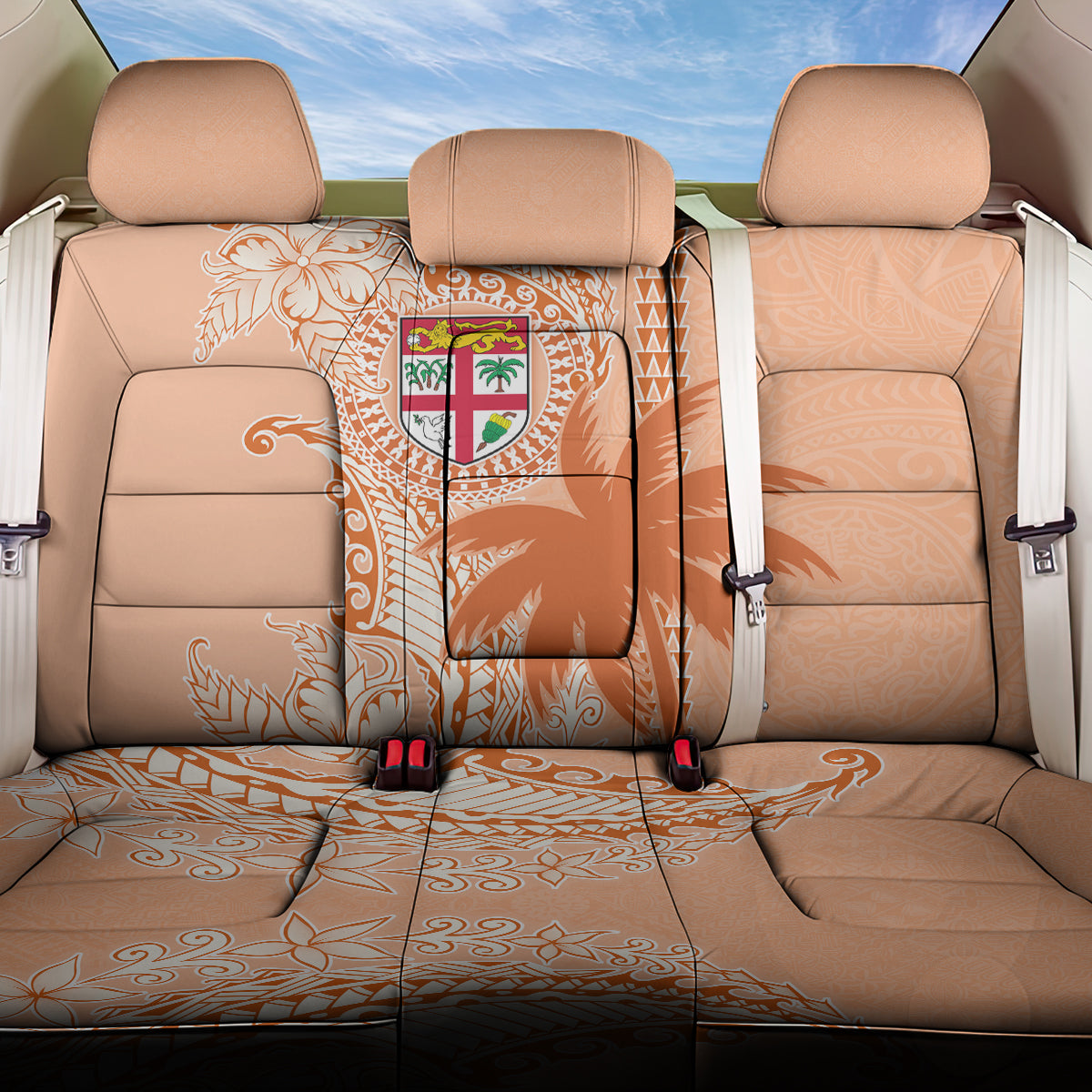 Bula Fiji Back Car Seat Cover Tropical Flower and Tapa Pattern Peach Fuzz Color LT03 One Size Peach Fuzz - Polynesian Pride
