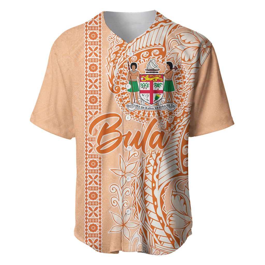 Bula Fiji Baseball Jersey Tropical Flower and Tapa Pattern Peach Fuzz Color LT03 Peach Fuzz - Polynesian Pride