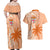 Bula Fiji Couples Matching Off Shoulder Maxi Dress and Hawaiian Shirt Tropical Flower and Tapa Pattern Peach Fuzz Color LT03 - Polynesian Pride