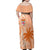 Bula Fiji Family Matching Off Shoulder Maxi Dress and Hawaiian Shirt Tropical Flower and Tapa Pattern Peach Fuzz Color LT03 - Polynesian Pride