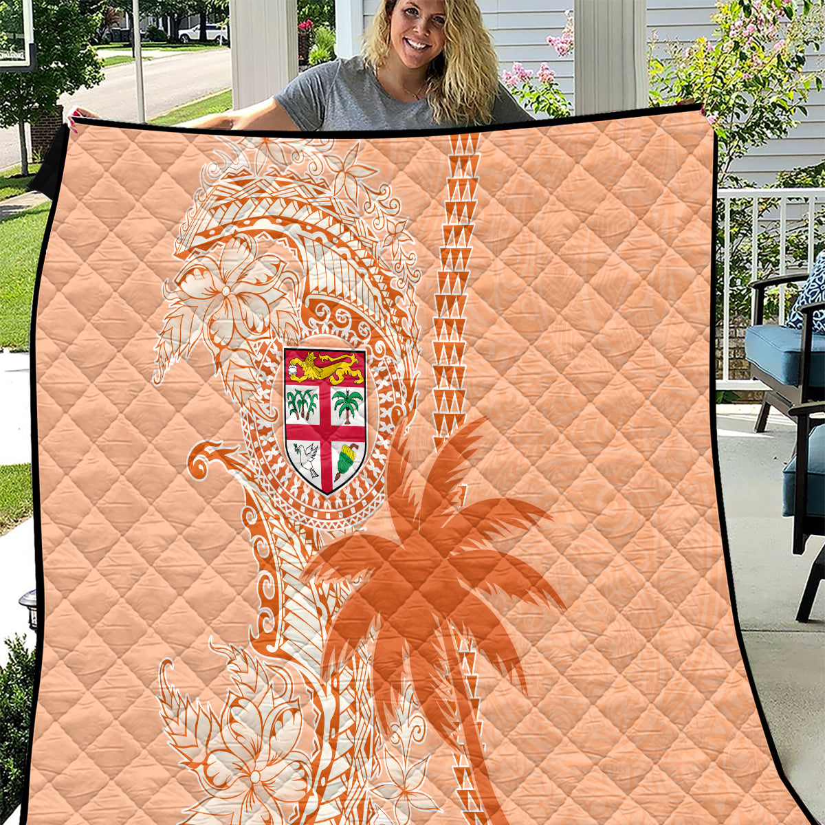 Bula Fiji Quilt Tropical Flower and Tapa Pattern Peach Fuzz Color LT03 Peach Fuzz - Polynesian Pride