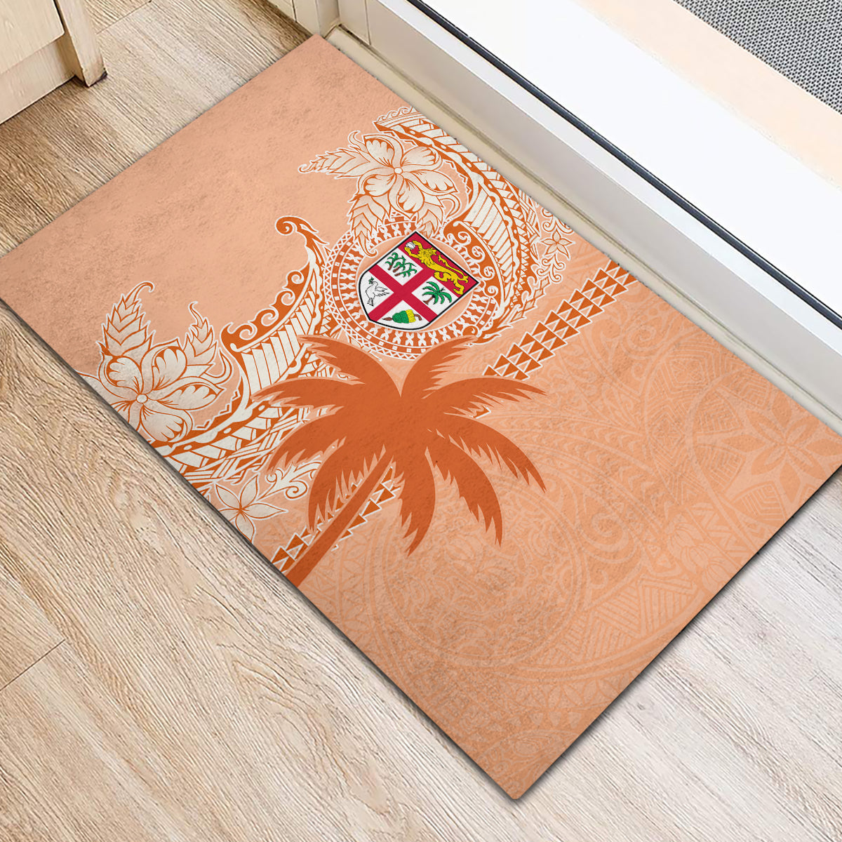 Bula Fiji Rubber Doormat Tropical Flower and Tapa Pattern Peach Fuzz Color LT03 - Polynesian Pride