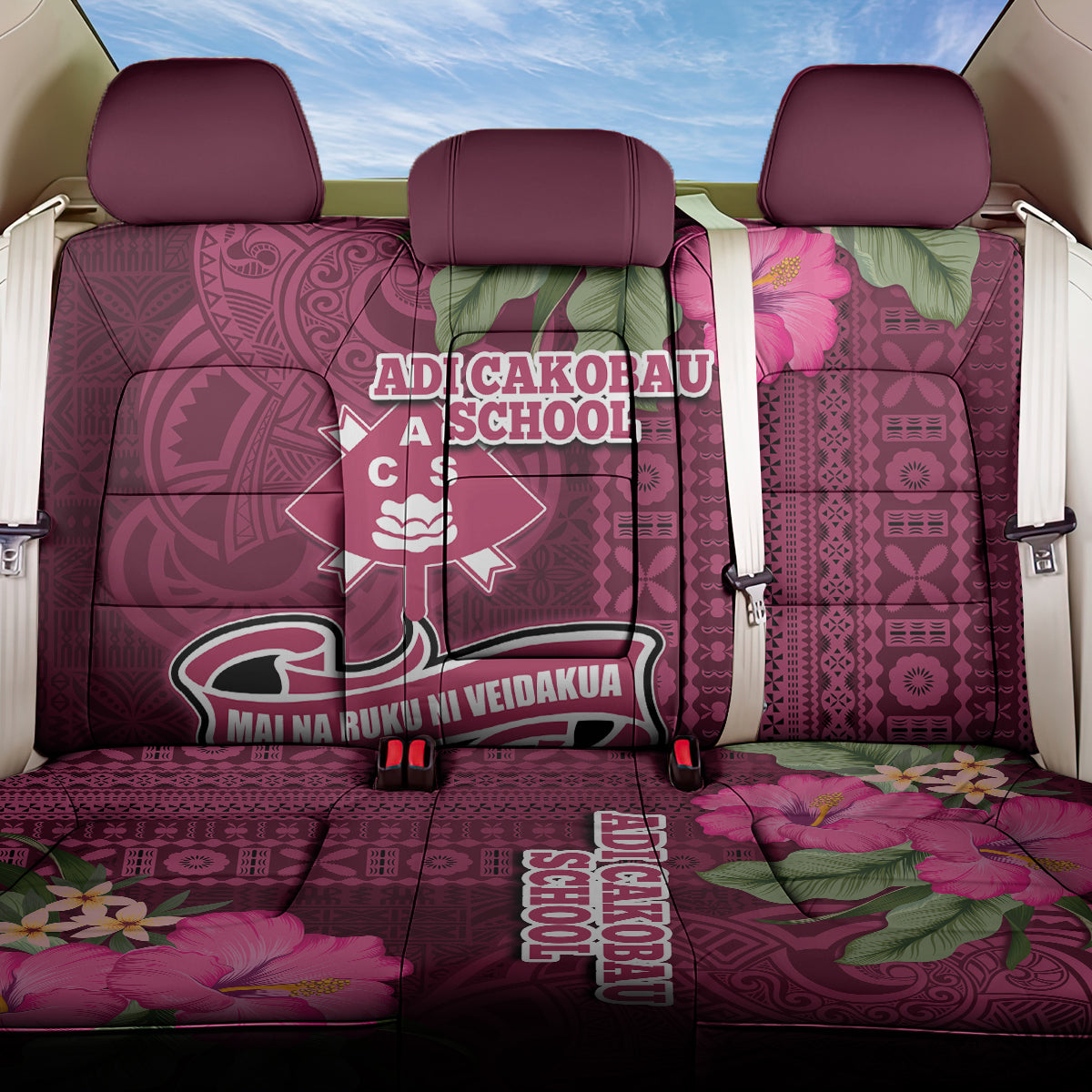 Fiji Adi Cakobau School Back Car Seat Cover Tropical Flower and Tapa Pattern LT03 One Size Pink - Polynesian Pride