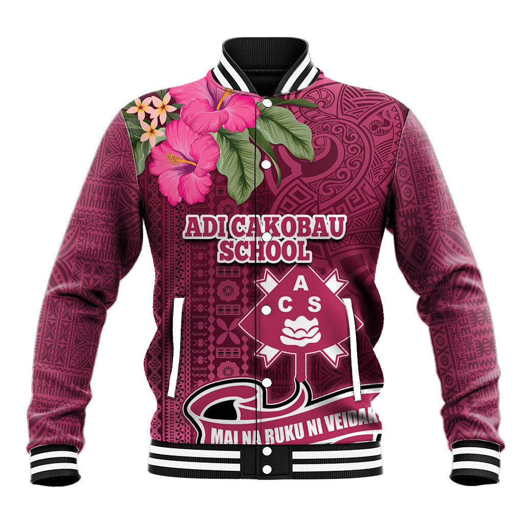 Fiji Adi Cakobau School Baseball Jacket Tropical Flower and Tapa Pattern LT03 Unisex Pink - Polynesian Pride