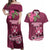 Fiji Adi Cakobau School Couples Matching Off Shoulder Maxi Dress and Hawaiian Shirt Tropical Flower and Tapa Pattern LT03 Pink - Polynesian Pride