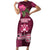 Fiji Adi Cakobau School Family Matching Short Sleeve Bodycon Dress and Hawaiian Shirt Tropical Flower and Tapa Pattern LT03 Mom's Dress Pink - Polynesian Pride