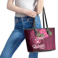 Fiji Adi Cakobau School Leather Tote Bag Tropical Flower and Tapa Pattern LT03 - Polynesian Pride
