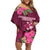 Fiji Adi Cakobau School Off Shoulder Short Dress Tropical Flower and Tapa Pattern LT03 Women Pink - Polynesian Pride