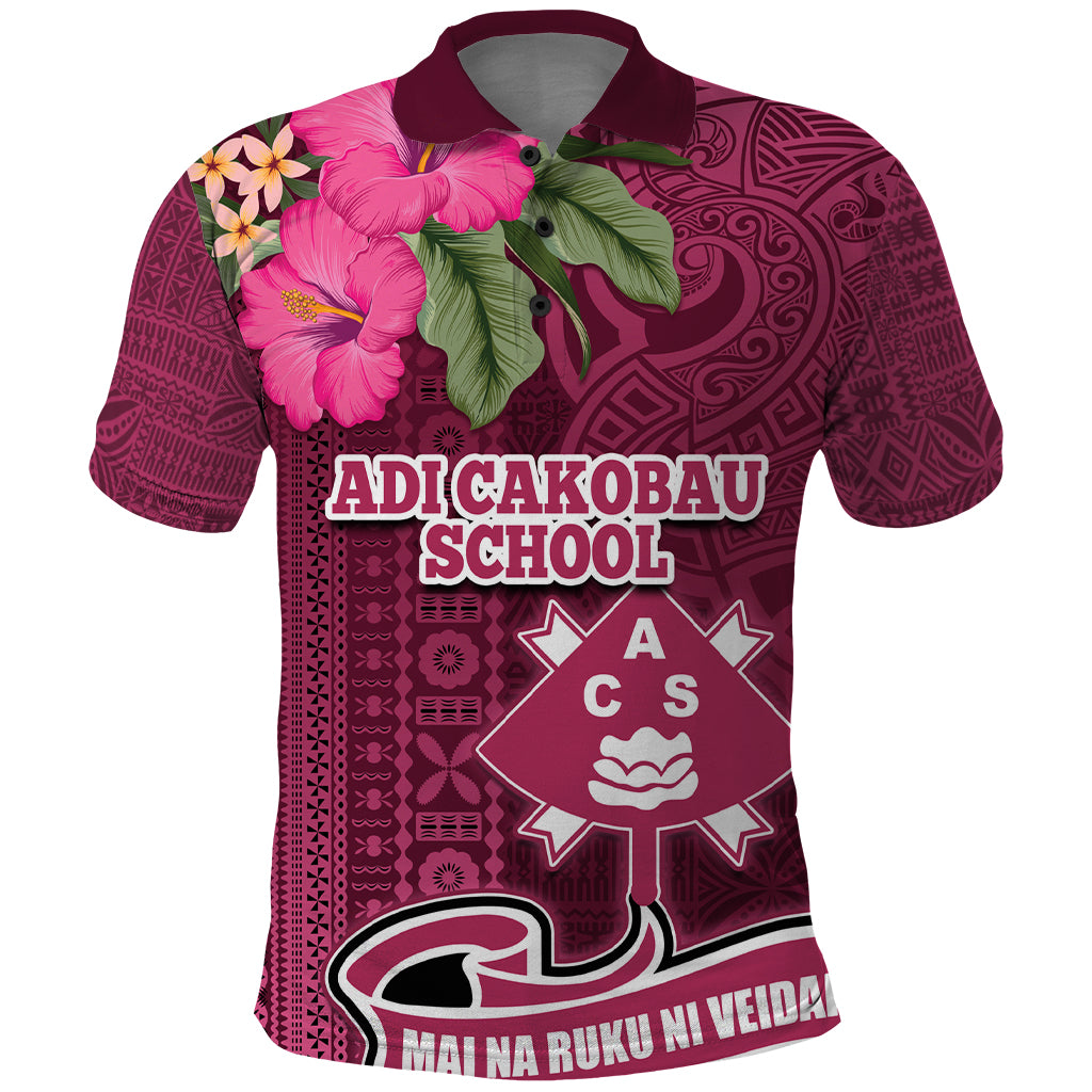 Fiji Adi Cakobau School Polo Shirt Tropical Flower and Tapa Pattern LT03 Pink - Polynesian Pride