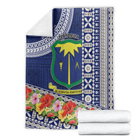 Fiji Natabua High School Blanket Tropical Flower and Tapa Pattern Blue Style LT03 - Polynesian Pride