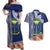 Fiji Natabua High School Couples Matching Off Shoulder Maxi Dress and Hawaiian Shirt Tropical Flower and Tapa Pattern Blue Style LT03 Blue - Polynesian Pride