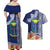 Fiji Natabua High School Couples Matching Off Shoulder Maxi Dress and Hawaiian Shirt Tropical Flower and Tapa Pattern Blue Style LT03 - Polynesian Pride