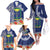 Fiji Natabua High School Family Matching Off Shoulder Long Sleeve Dress and Hawaiian Shirt Tropical Flower and Tapa Pattern Blue Style LT03 - Polynesian Pride