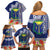 Fiji Natabua High School Family Matching Off Shoulder Short Dress and Hawaiian Shirt Tropical Flower and Tapa Pattern Blue Style LT03 - Polynesian Pride