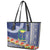 Fiji Natabua High School Leather Tote Bag Tropical Flower and Tapa Pattern Blue Style LT03 - Polynesian Pride