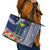 Fiji Natabua High School Leather Tote Bag Tropical Flower and Tapa Pattern Blue Style LT03 - Polynesian Pride