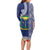 Fiji Natabua High School Long Sleeve Bodycon Dress Tropical Flower and Tapa Pattern Blue Style LT03 - Polynesian Pride