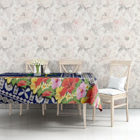 Fiji Natabua High School Tablecloth Tropical Flower and Tapa Pattern Blue Style LT03 - Polynesian Pride