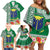 Fiji Natabua High School Family Matching Off Shoulder Short Dress and Hawaiian Shirt Tropical Flower and Tapa Pattern Green Style LT03 - Polynesian Pride