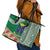 Fiji Natabua High School Leather Tote Bag Tropical Flower and Tapa Pattern Green Style LT03 - Polynesian Pride