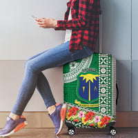 Fiji Natabua High School Luggage Cover Tropical Flower and Tapa Pattern Green Style LT03 - Polynesian Pride