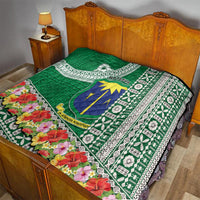 Fiji Natabua High School Quilt Tropical Flower and Tapa Pattern Green Style LT03 - Polynesian Pride