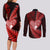 New Zealand Valentine Day Couples Matching Long Sleeve Bodycon Dress and Long Sleeve Button Shirt Aotearoa Warrior and Woman Love Story Silver Fern Koru Red Style LT03 - Polynesian Pride