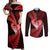 New Zealand Valentine Day Couples Matching Off Shoulder Maxi Dress and Long Sleeve Button Shirt Aotearoa Warrior and Woman Love Story Silver Fern Koru Red Style LT03 Red - Polynesian Pride