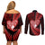 New Zealand Valentine Day Couples Matching Off Shoulder Short Dress and Long Sleeve Button Shirt Aotearoa Warrior and Woman Love Story Silver Fern Koru Red Style LT03 - Polynesian Pride