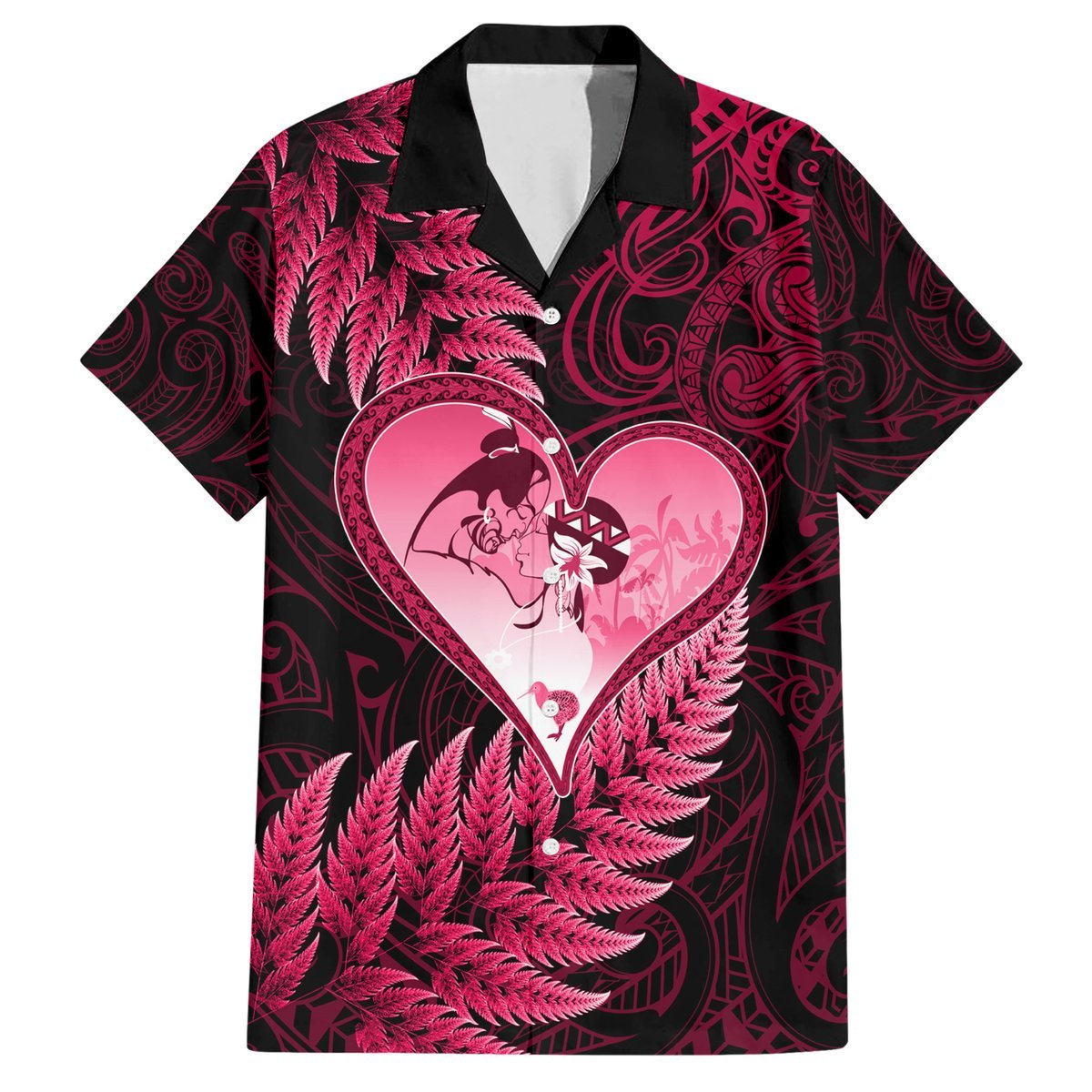 New Zealand Valentine Day Hawaiian Shirt Aotearoa Warrior Love Story Silver Fern Koru Pink Style LT03 Pink - Polynesian Pride