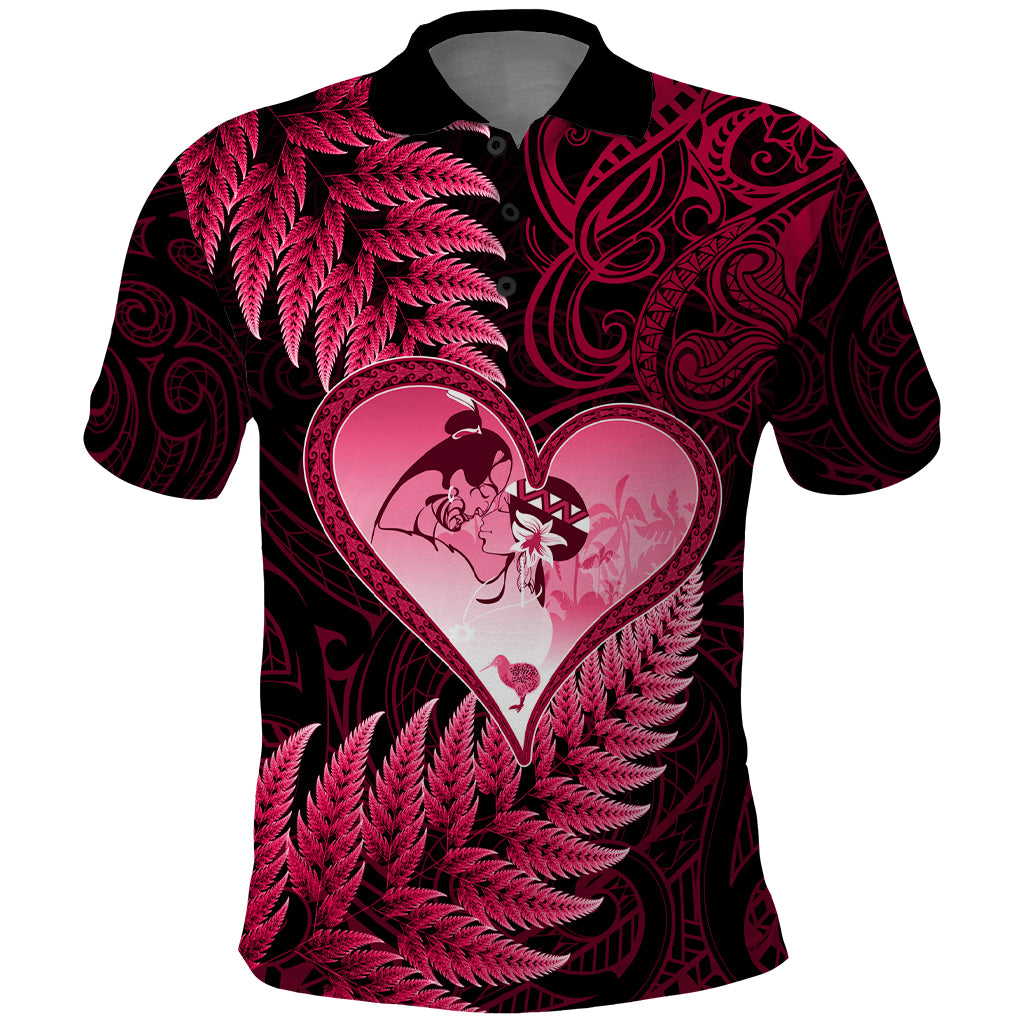 New Zealand Valentine Day Polo Shirt Aotearoa Warrior Love Story Silver Fern Koru Pink Style LT03 Pink - Polynesian Pride