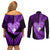 New Zealand Valentine Day Couples Matching Off Shoulder Short Dress and Long Sleeve Button Shirt Aotearoa Warrior Love Story Silver Fern Koru Purple Style LT03 - Polynesian Pride