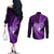 New Zealand Valentine Day Couples Matching Off The Shoulder Long Sleeve Dress and Long Sleeve Button Shirt Aotearoa Warrior Love Story Silver Fern Koru Purple Style LT03 - Polynesian Pride