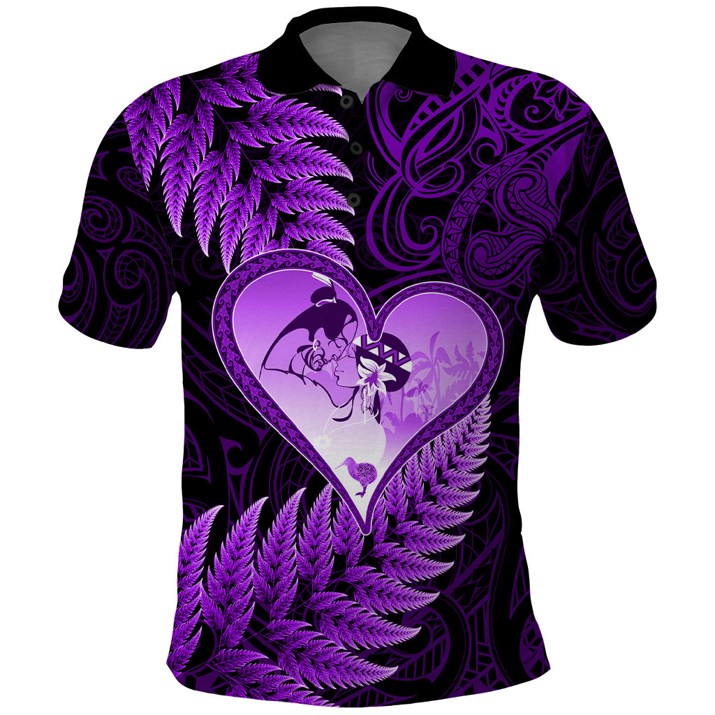 New Zealand Valentine Day Polo Shirt Aotearoa Warrior Love Story Silver Fern Koru Purple Style LT03 Purple - Polynesian Pride